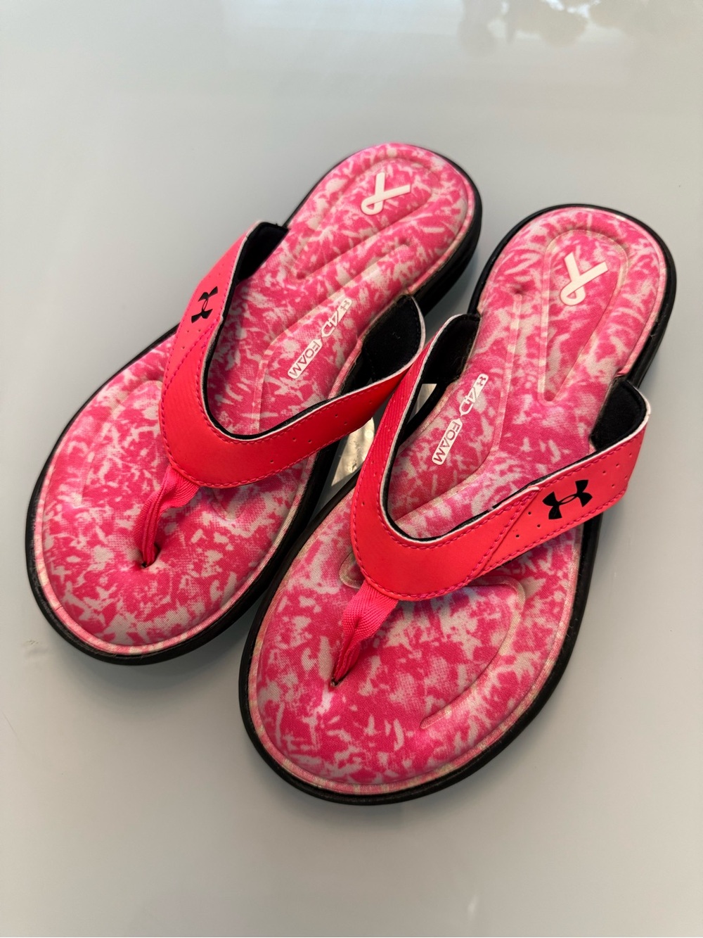 Under Armour Pink and White Tie-Dye Foam Flip Flops